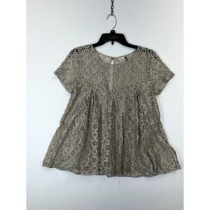 Akemi Kin Blouse Women’s Medium Beige Short Sleeve Nylon Blend